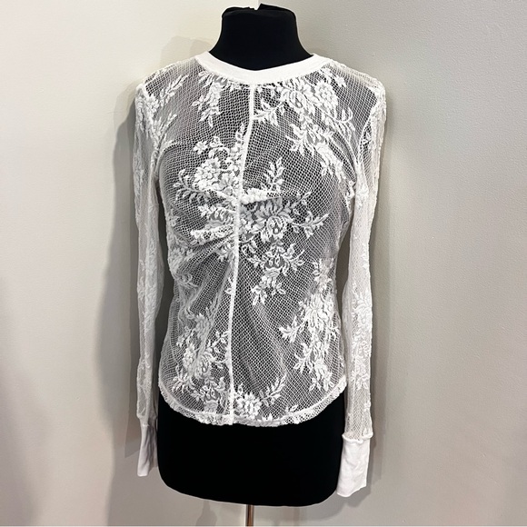 Free people cool with it mesh lace layering long sleeve large - Picture 4 of 13